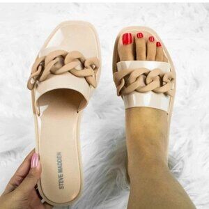 80. STEVE Madden Beige Slide Sandals Womens, Beige Slip On Sandals 9